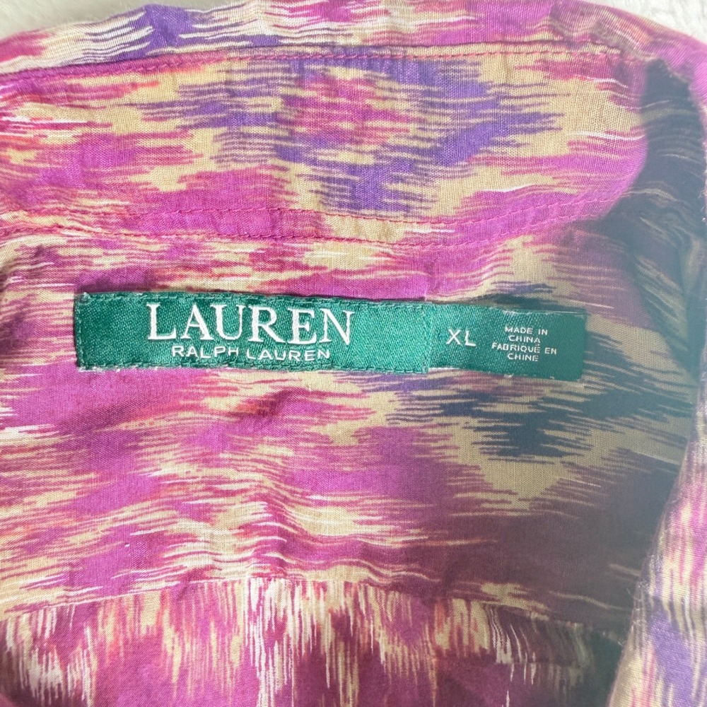 LAUREN Ralph Lauren Women's Pink Ikat Print Button Down Shirt XL Long Sleeve - Picture 2 of 6